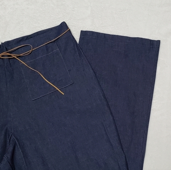 RARE Vintage 1970s Beware High Rise Leather Tie-Waist Wide Leg Stretchy Jeans - Picture 6 of 12